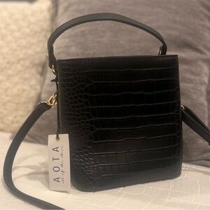 Black Croc-Embossed Women's Bag